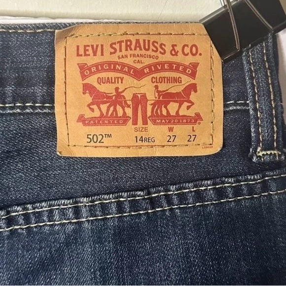 Levis 502 Jeans Regular Straight Leg Girls Sz 14 Jeans Measures 26x27 Dark Blue - Picture 2 of 13